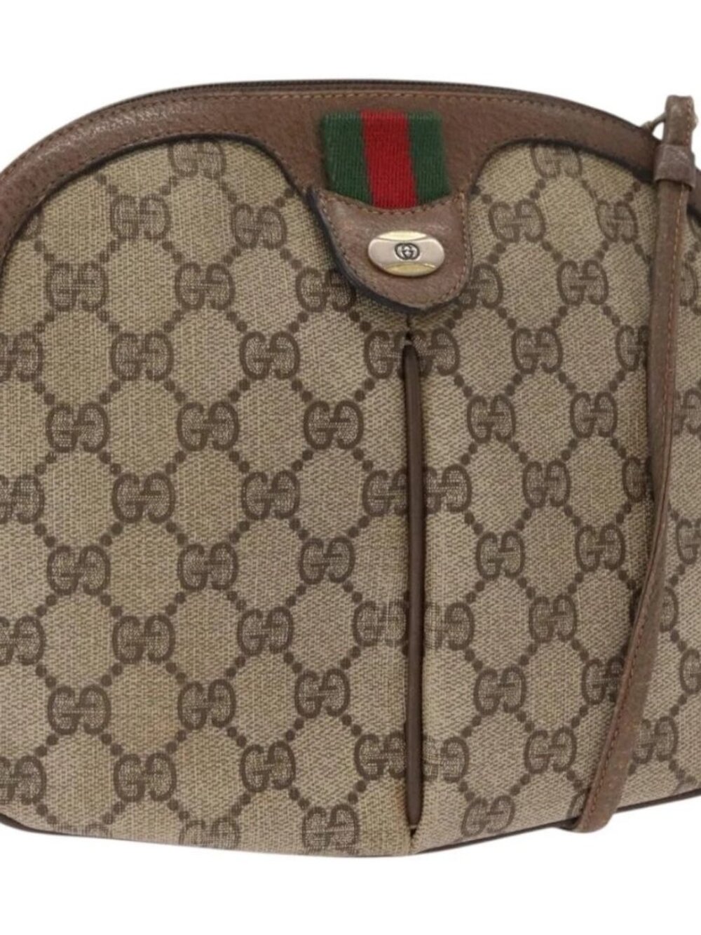 GUCCI GG Supreme Web Sherry Line Bag PVC Beige Gold 904 02 047 Auth 164205